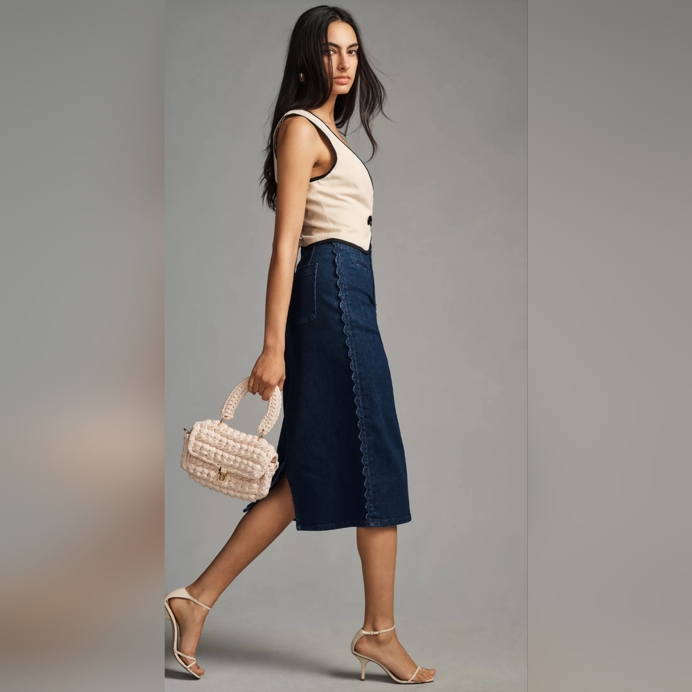 NWT ANTHROPOLOGIE MAEVE Slim Scalloped Denim Skirt - Picture 4 of 7